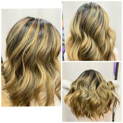 From black to medium blonde balayage