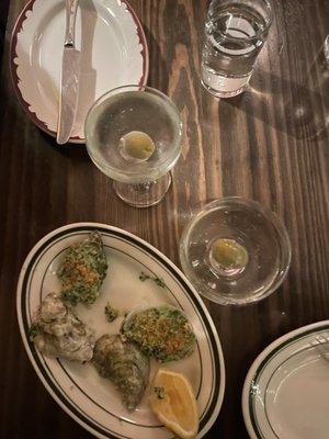 oysters rockefeller, gin martini