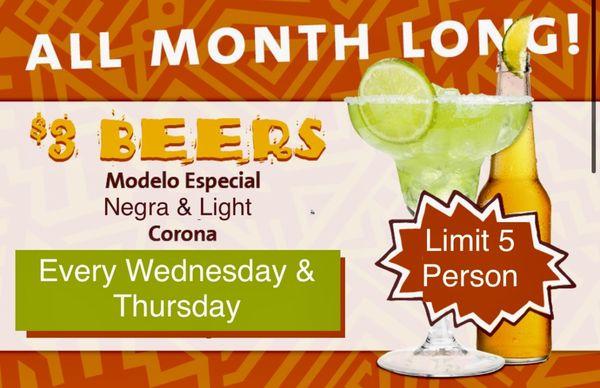 All month long! $3 Beers #modelo #corona
Every Wednesday and Thursday.