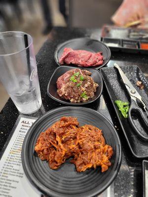 Spicy Pork Bulgogi, Beef Bulgogi,  MDG Steak