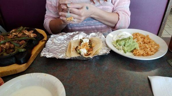 Fajitas, Mexican salad , and a quick little pick of that queso!