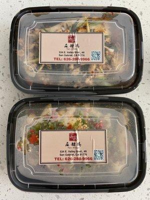 To-go containers: Spicy Flavor Chicken (Top) and Szechwan Pepper Chicken (Bottom)