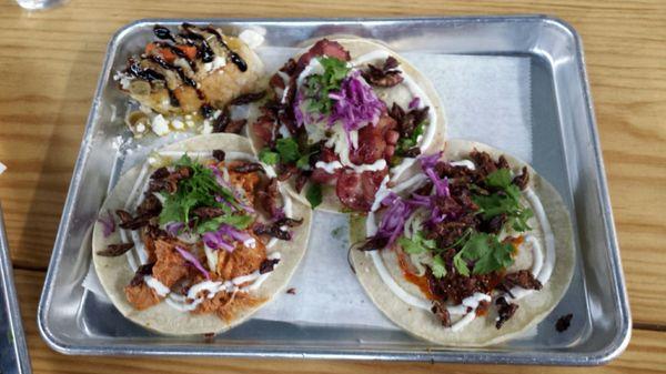 Chicken Taco, Beef Belly Taco, Lamb Taco, Spicy Goat Cheese