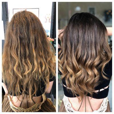 Color by Maria Fajardo (626) 498-9390 at Bellisima Salon. Balayage color correction haircut & style by Maria