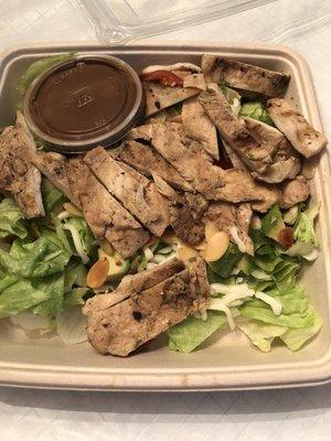 Avocado salad to go. Great portion & toppings. Probably the most chicken I've ever gotten on a to go sized salad. Excellent!