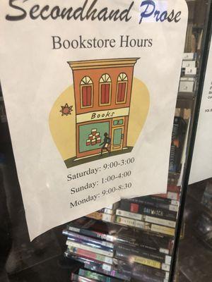 Hours for the bookstore inside the library