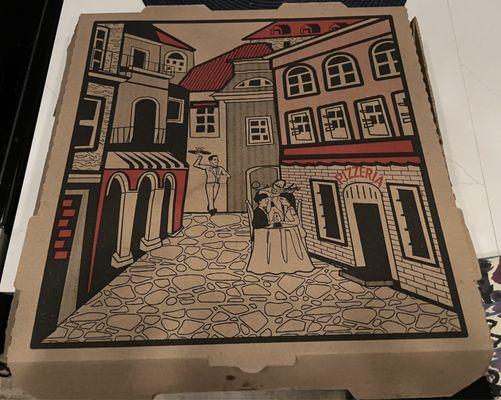 Pizza box to carry leftover nachos home in