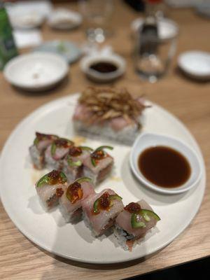 Yellowtail & Blooming Onion rolls