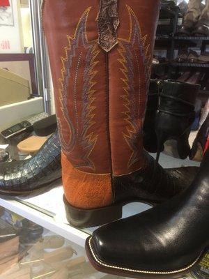 This boot has a heel with elephant skin.