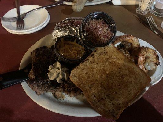 Rib eye special 10/12 with a Side of shrimp and baked potatoe !