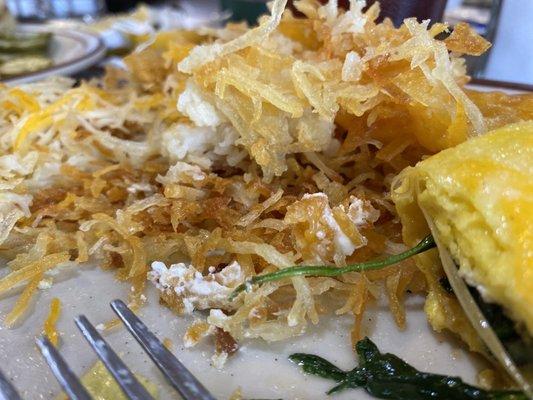 Way, way, way, inedible, overcooked dried out hash browns that probably had been sitting on back of grill all day.