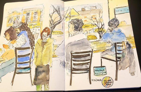 The Wedge snack area- a great place to drink a latte in the winter and sketch the community.