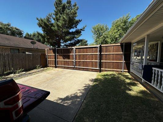 8 ft. Double gate,Steel frame, Steel 4x4 posts filled with concrete  Oxford Brown Stain for Old West Style Rustic Look