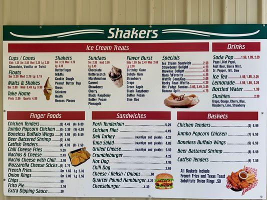 The menu board with classic All-American selections.