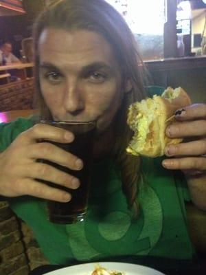 Mr.sin enjoying a brew and burger moment responsibly