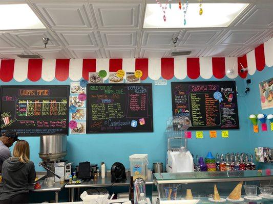 Gourmet popcorn, funnel cakes, "deep fried heaven", shaved ice flavors.