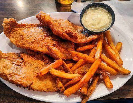 Fried catfish and spicy French fries