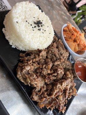 Korean Brisket w/ rice and kimchi