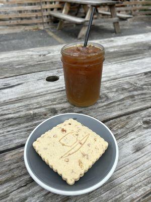 Iced coffee and maple pecan shortbread