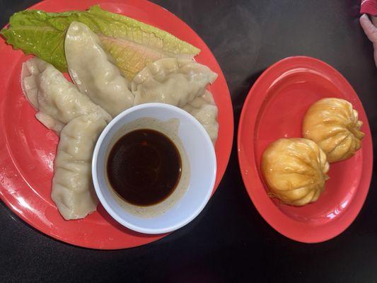 Steamed dumplings and fried bbq buns