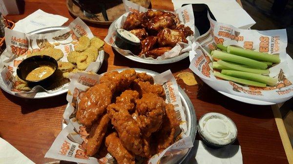 Happy hour wings with fried pickles!!