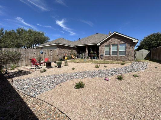 Xeriscape with Dry River, Drip Irrigation & Plant Material