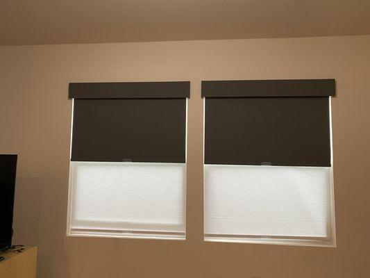 dual roller shade, two fabrics combo