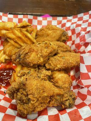 6 wings with waffle fries $14.75