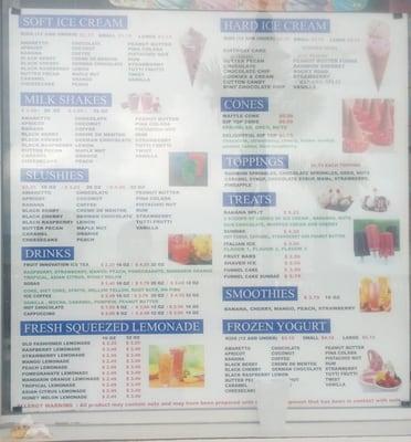 Menu - sorry about the glare