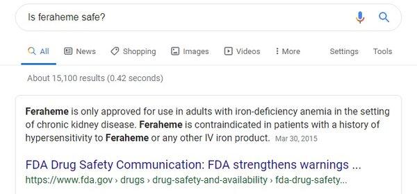 FDA notes that Feraheme is only indicated for IRON-DEFICIENCY ANEMIA (which I don't have...and my Ferretin levels were also great.)