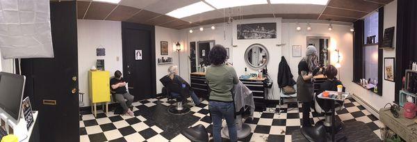 A panoramic view of Saturday morning at WT Hair