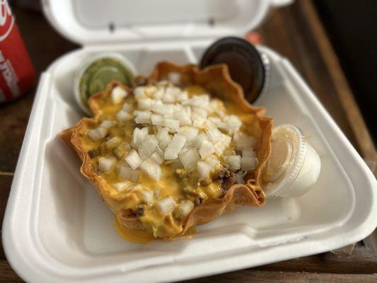 Taco Salad with nacho cheese