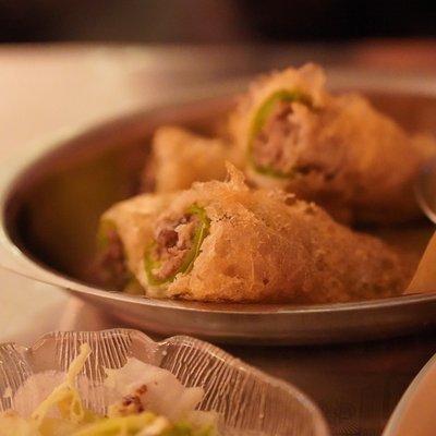 Lamb stuffed Fried Pepper