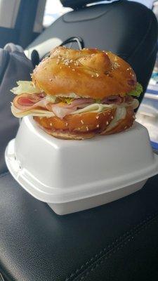 Ham and Cheese with Swiss on a Pretzel Bun