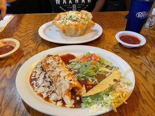 Combination meal and taco salad