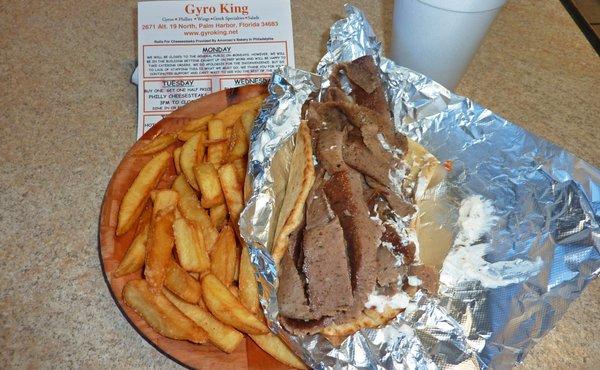 Gyro, payed extra for fries- not enough onion and tomato on gyro. Decent, but not real good.