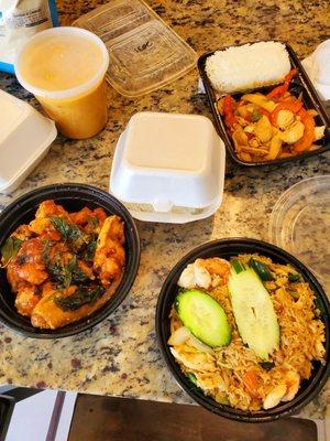 Thai wings, red curry, combination fried rice and chicken basil.