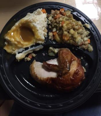 Quarter white chicken with mash potatoes  and gravy and stuffing