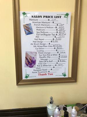 Partial menu prices