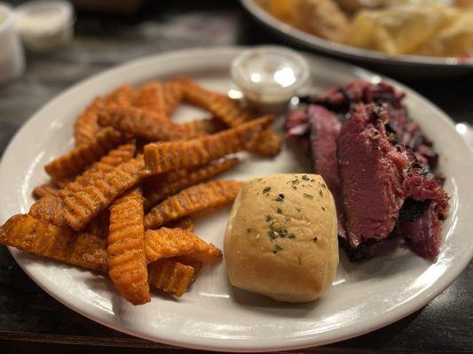 Sweet potato fries and smoked corned beef