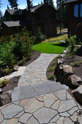 Flagstone path installed by the skilled professionals at Heritage Landscaping. You can have this too! Call us today: 509-586-0744