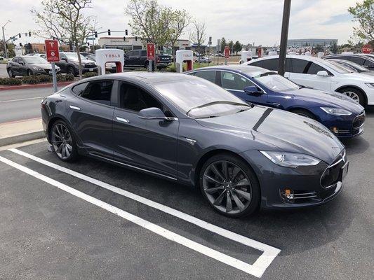 My new Tesla at her first "fill up".