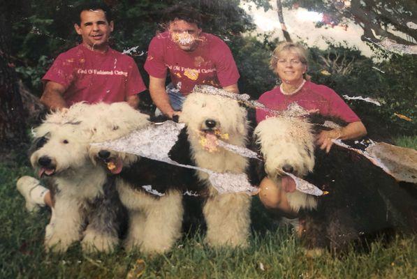 Our very first team photo with my beloved Old English Sheep Dogs.