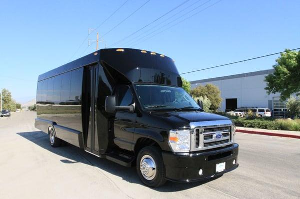 Our black on black 22 passenger party bus with 2 large screen TVs and an amazing sound system