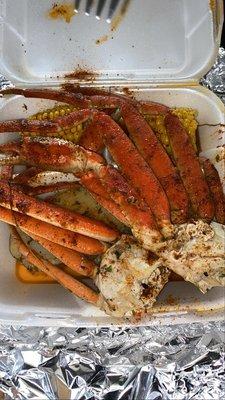 Snow Crab Legs with potatoes and corn