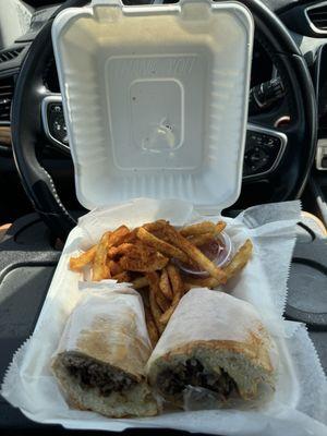 Special steak n cheese with seasoned fries $10.95 (instagram: @issa.cheatday)