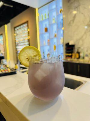 The BEST Lavender Vodka Lemonaid with sugar rim!!! A must!