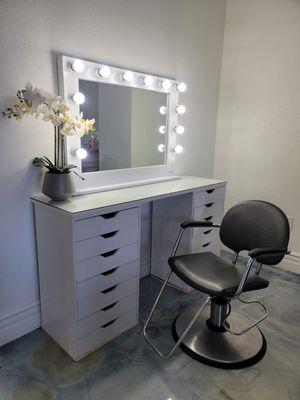 Bridal/special occasion makeup station.