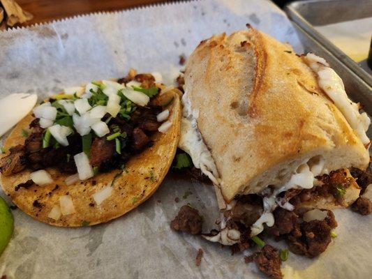 Corn taco and half a torta