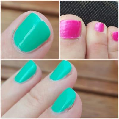 Note the immediate chipping on the top left. The terrible pedicure and the fact that she didn't even paint the whole nail!!!!!!